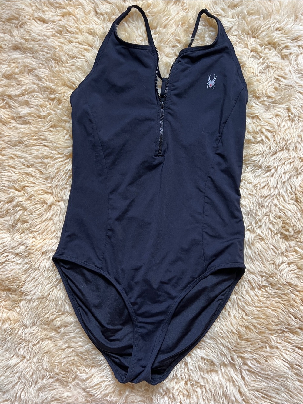 Spyder Women's Black Black Front-Zip One-Piece Swimsuit